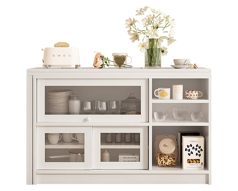 HMR Farmhouse Extendable Wood Sideboards and Cabinets with Ample Storage - White