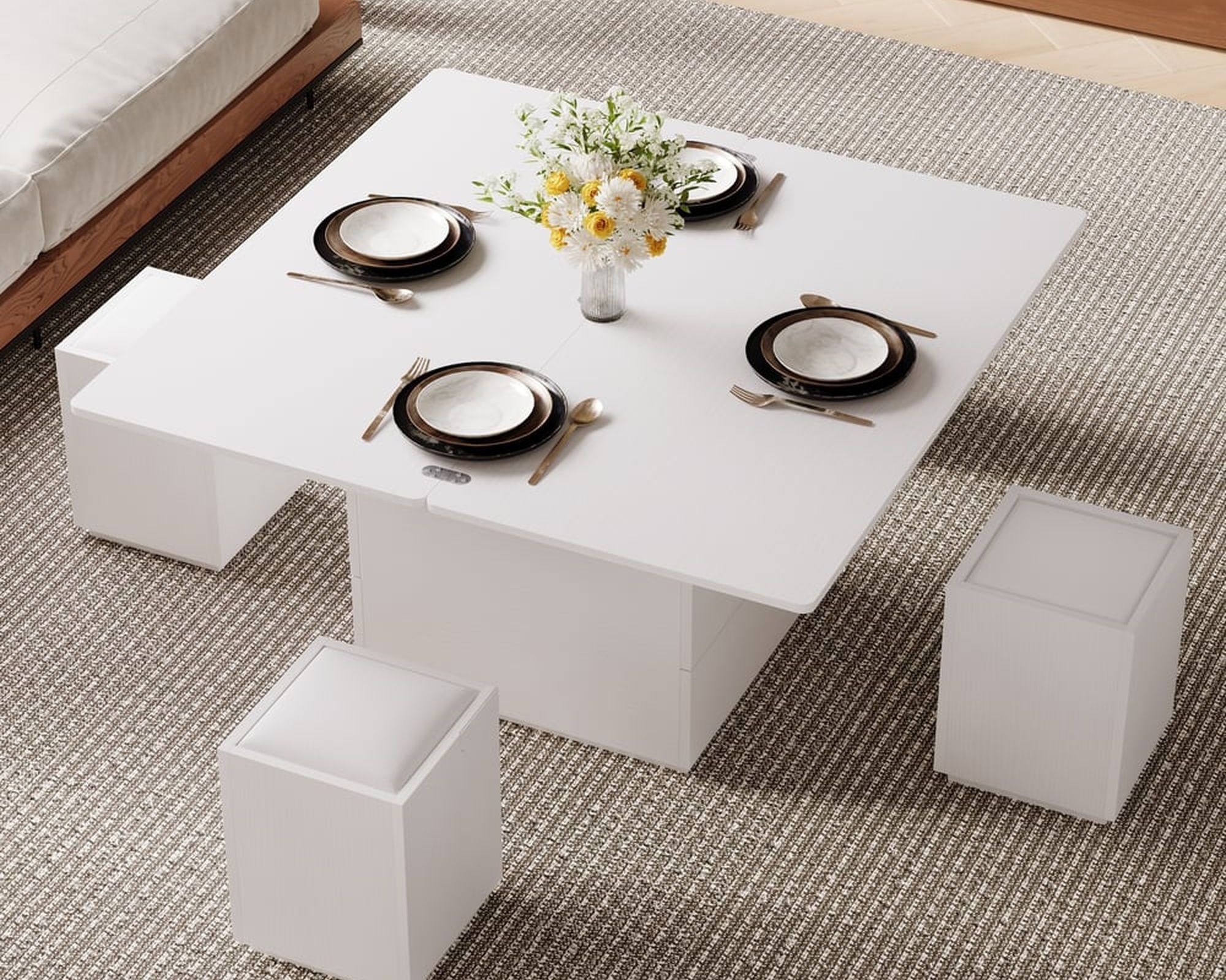 HMR Modern Lift Top Coffee Table with Drawers & Storage - Sintered Stone