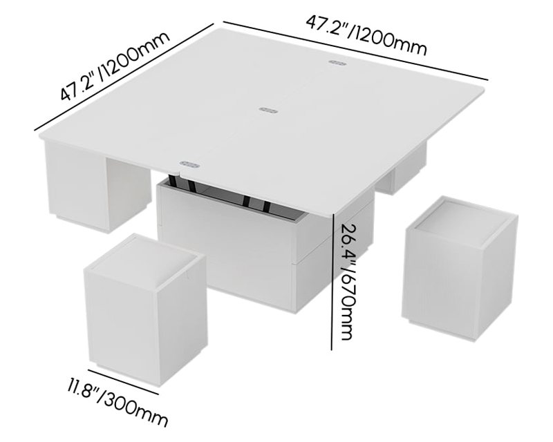 HMR Modern Lift Top Coffee Table with Drawers & Storage - Sintered Stone