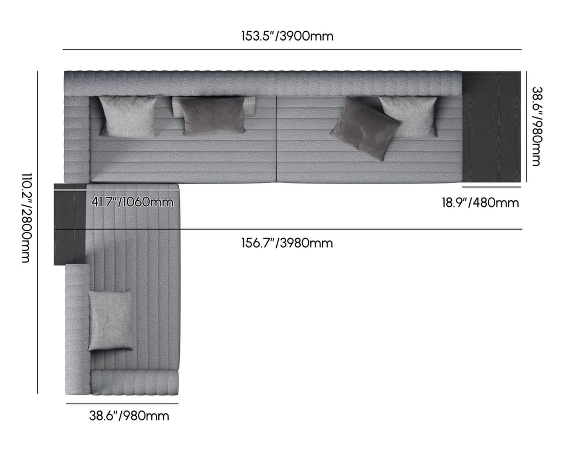 HMR 157" Modern Corner L-Shaped Sectional Sofa with Side Open Storage - Light Gray, Boucle