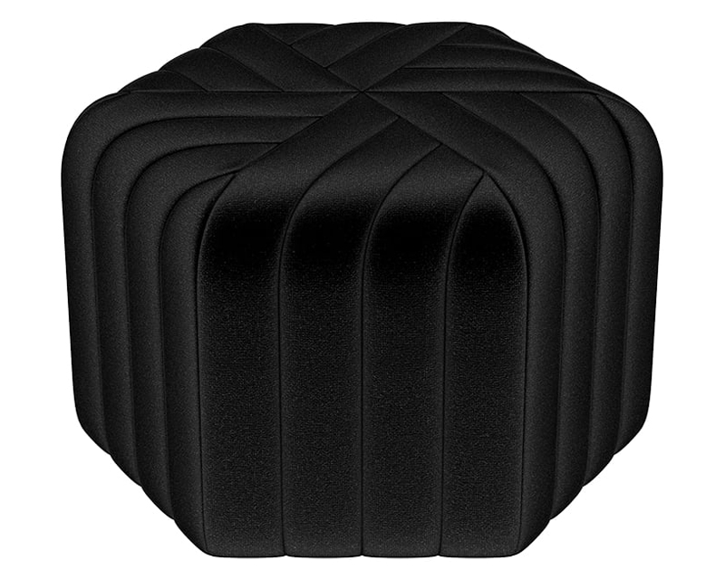 HMR Wide Hexagonal Pouf Ottoman - Black, Velvet