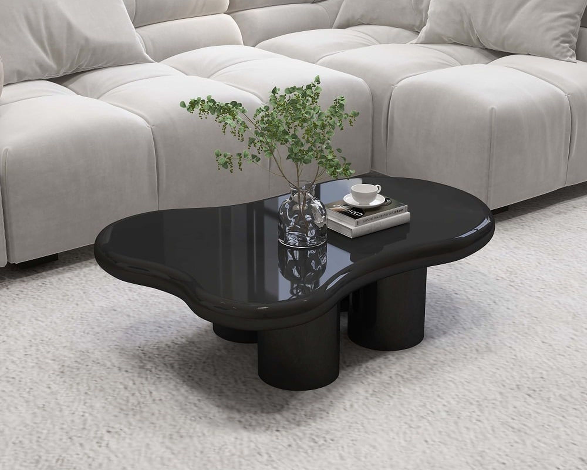 HMR 39" Irregular Cloud-Shaped Abstract Coffee Table - Black