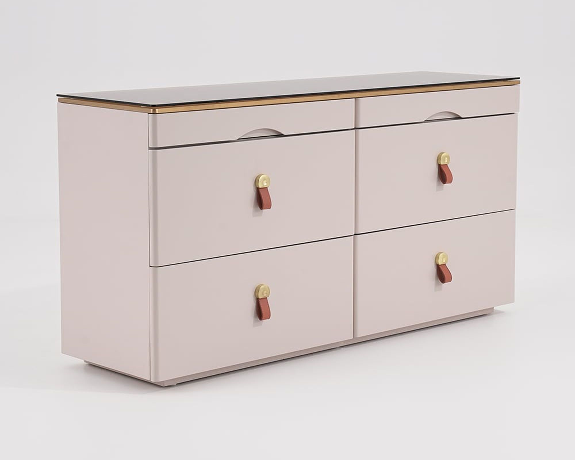 HMR Chanor 47" Glass Top 6-Drawer Dresser - Champagne