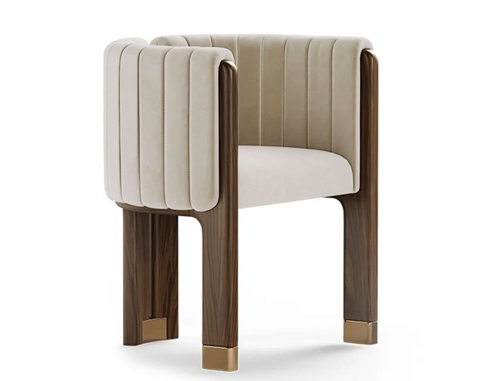 HMR Velvet Fluted Upholstered Accent Chair with Wood Frame - Beige