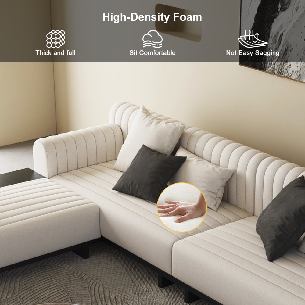 HMR 157" Modern Corner L-Shaped Sectional Sofa with Side Open Storage - Off-White, Linen