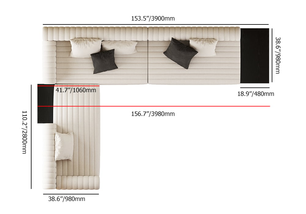 HMR 157" Modern Corner L-Shaped Sectional Sofa with Side Open Storage - Off-White, Linen