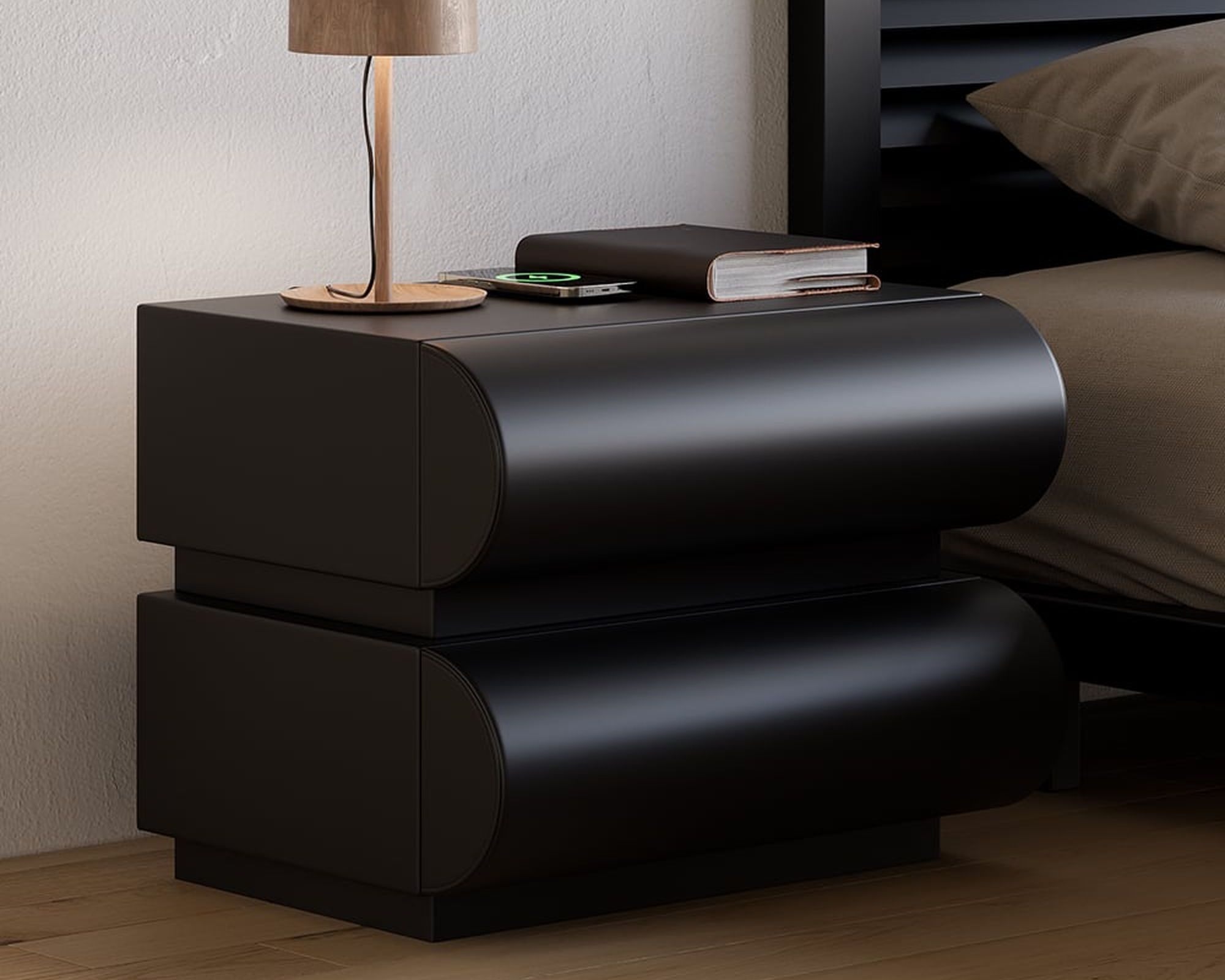 HMR Humply Modern Leather Smart Nightstand with Wireless Charger Drawers