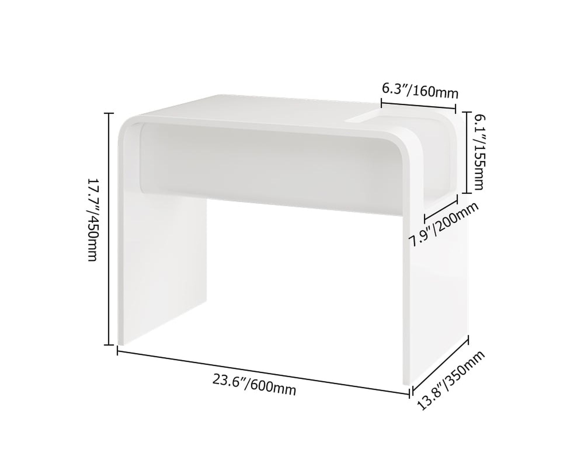 HMR C-Shaped Convertible Wood Side Table with Storage - White