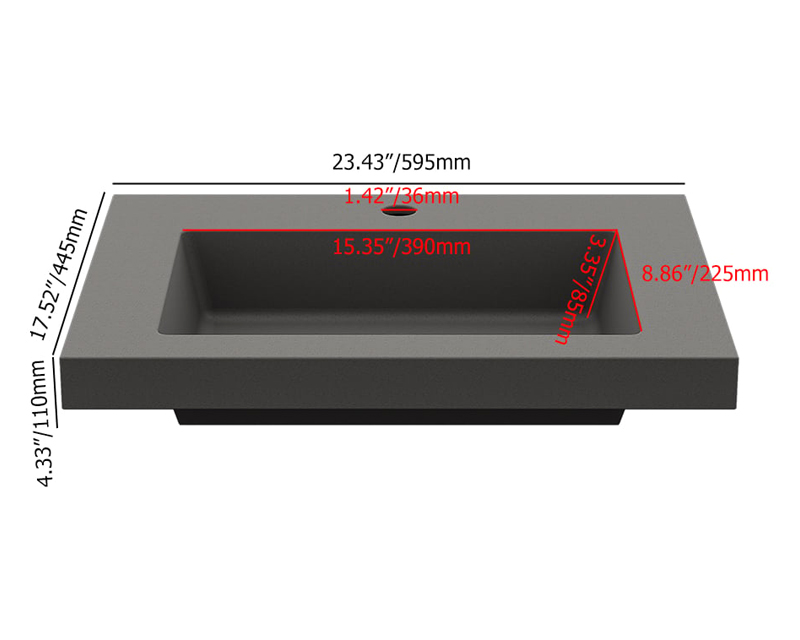 HMR 23"Rectangular Concrete Drop-in Bathroom Sink