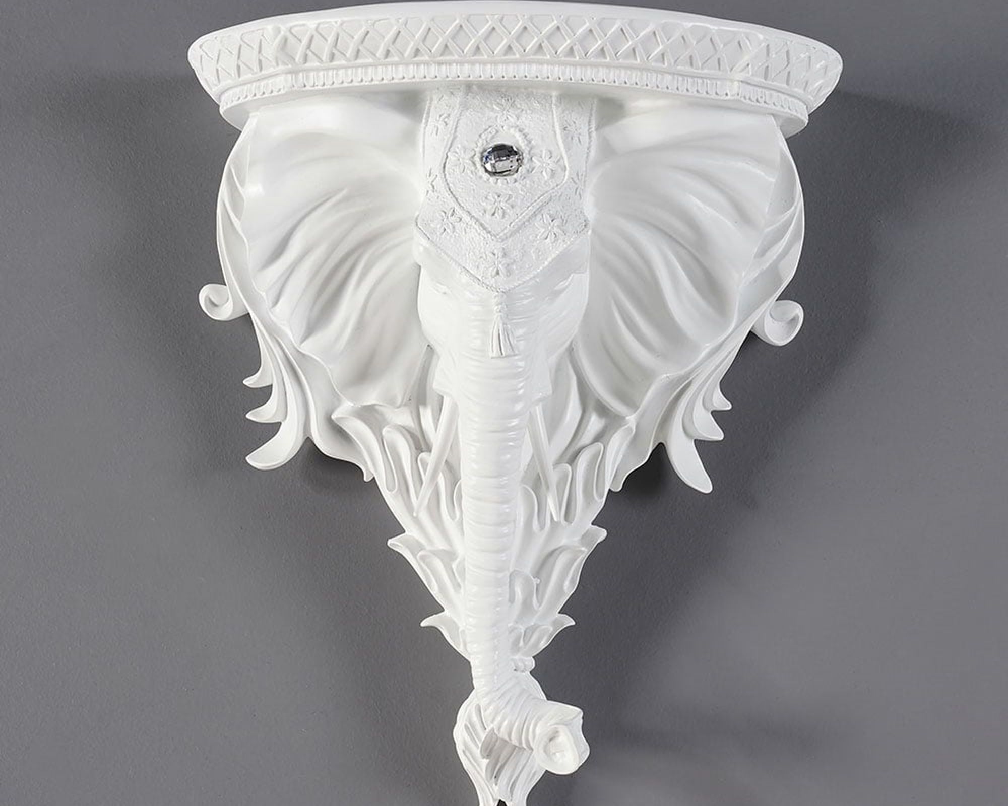 HMR 3D Traditional Resin Elephant Wall Mounted Shelves Floating Art Wall Shelf - White