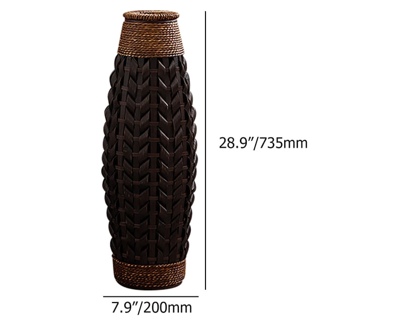 HMR Rustic Tall Woven Bamboo Rattan Standing Floor Vase Decor Art Living Room - Walnut, 7.9"W x 7.9"D x 28.9"H