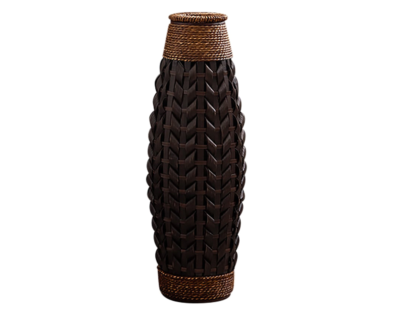 HMR Rustic Tall Woven Bamboo Rattan Standing Floor Vase Decor Art Living Room - Walnut, 7.9"W x 7.9"D x 28.9"H