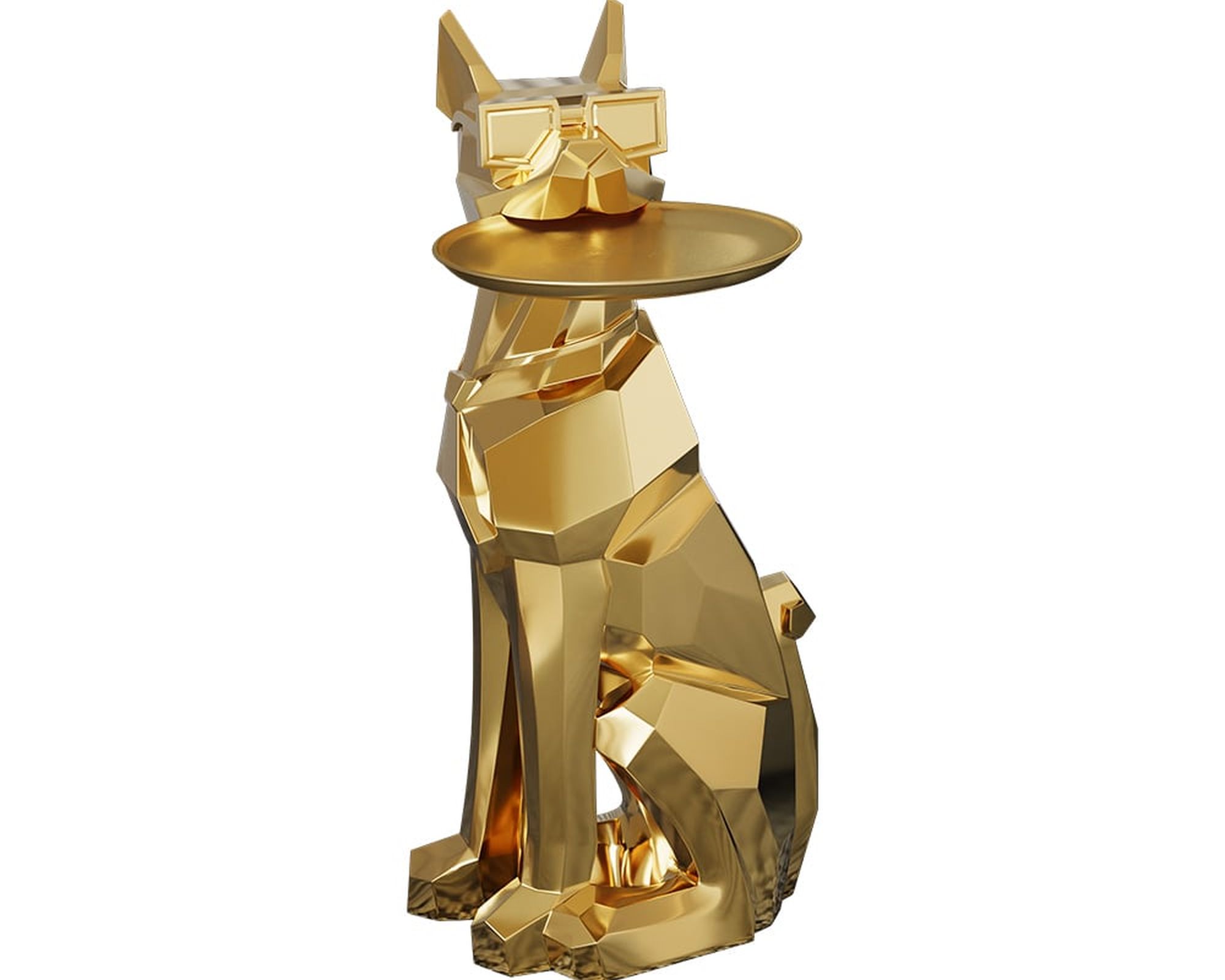 HMR Dog Sculpture Resin Side Table with Tray Top & Tissue Box - Gold