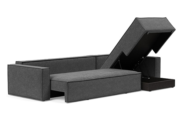 Innovation Living Newilla Sofa Bed With Lounger with Standard Arms - 350 Taura Deep Grey