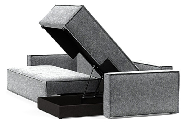 Innovation Living Newilla Sofa Bed With Lounger with Standard Arms - 351 Taura Slate Grey