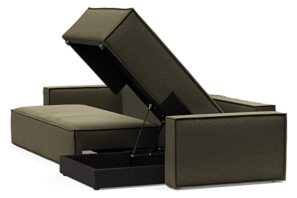 Innovation Living Newilla Sofa Bed With Lounger with Standard Arms - 535 Bouclé Forest Green