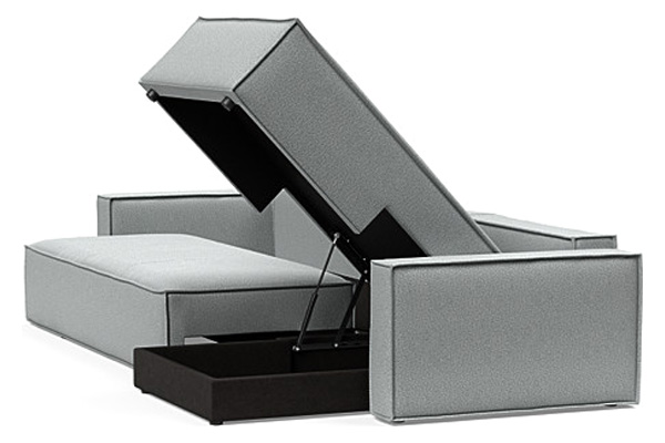 Innovation Living Newilla Sofa Bed With Lounger with Standard Arms - 538 Melange Light Grey