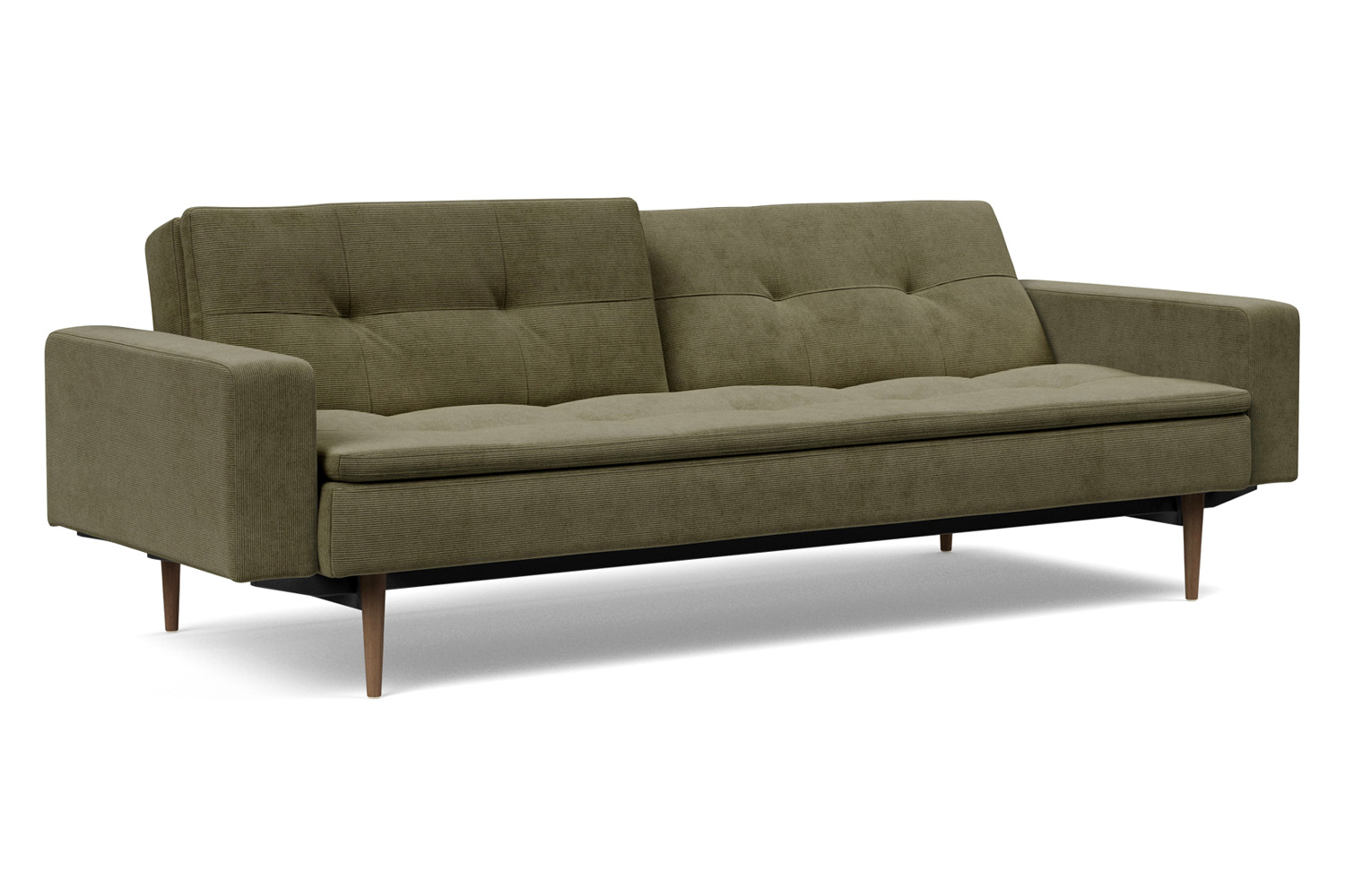 Innovation Living Dublexo Styletto Sofa Bed Dark Wood with Arms - 316 Cordufine Pine Green