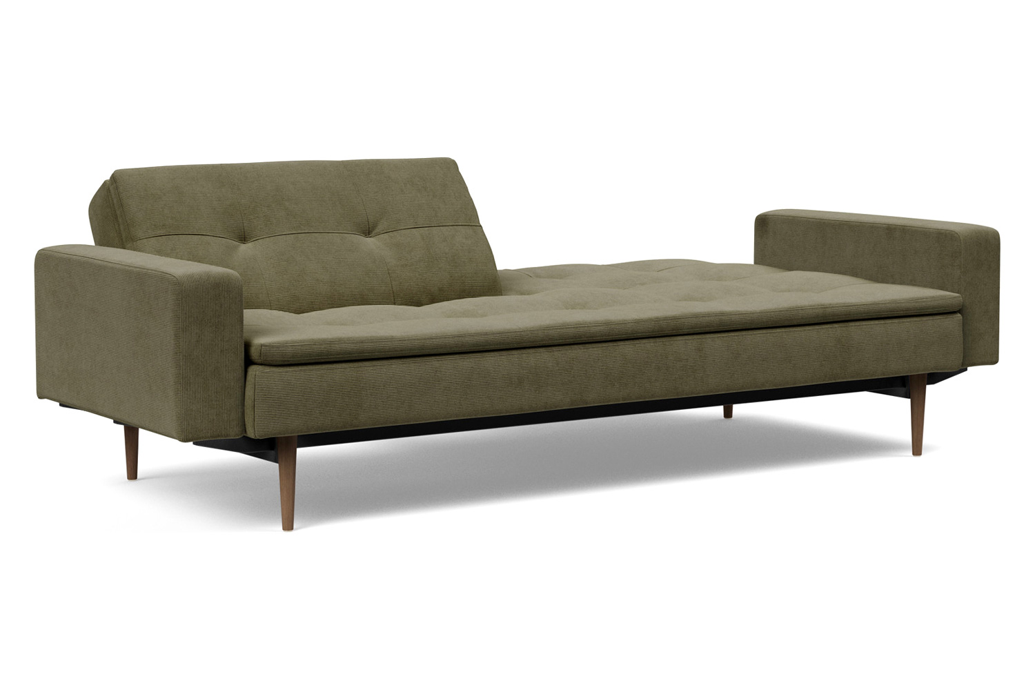 Innovation Living Dublexo Styletto Sofa Bed Dark Wood with Arms - 316 Cordufine Pine Green