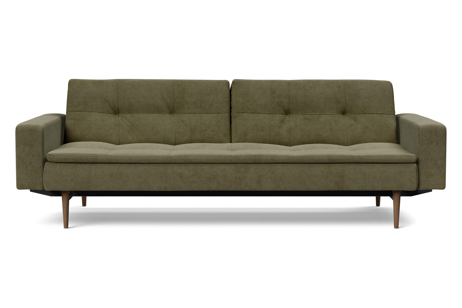 Innovation Living Dublexo Styletto Sofa Bed Dark Wood with Arms - 316 Cordufine Pine Green