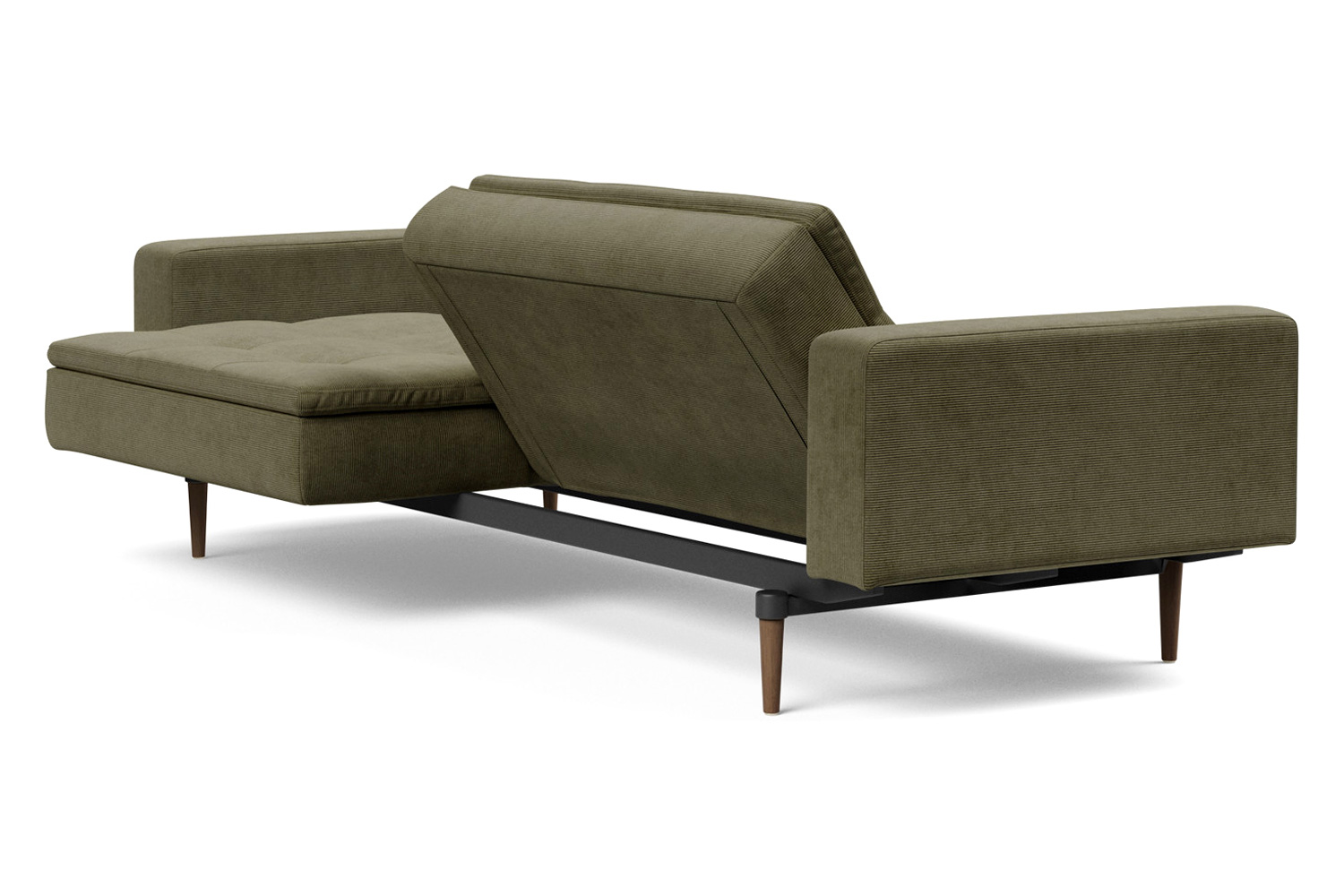 Innovation Living Dublexo Styletto Sofa Bed Dark Wood with Arms - 316 Cordufine Pine Green