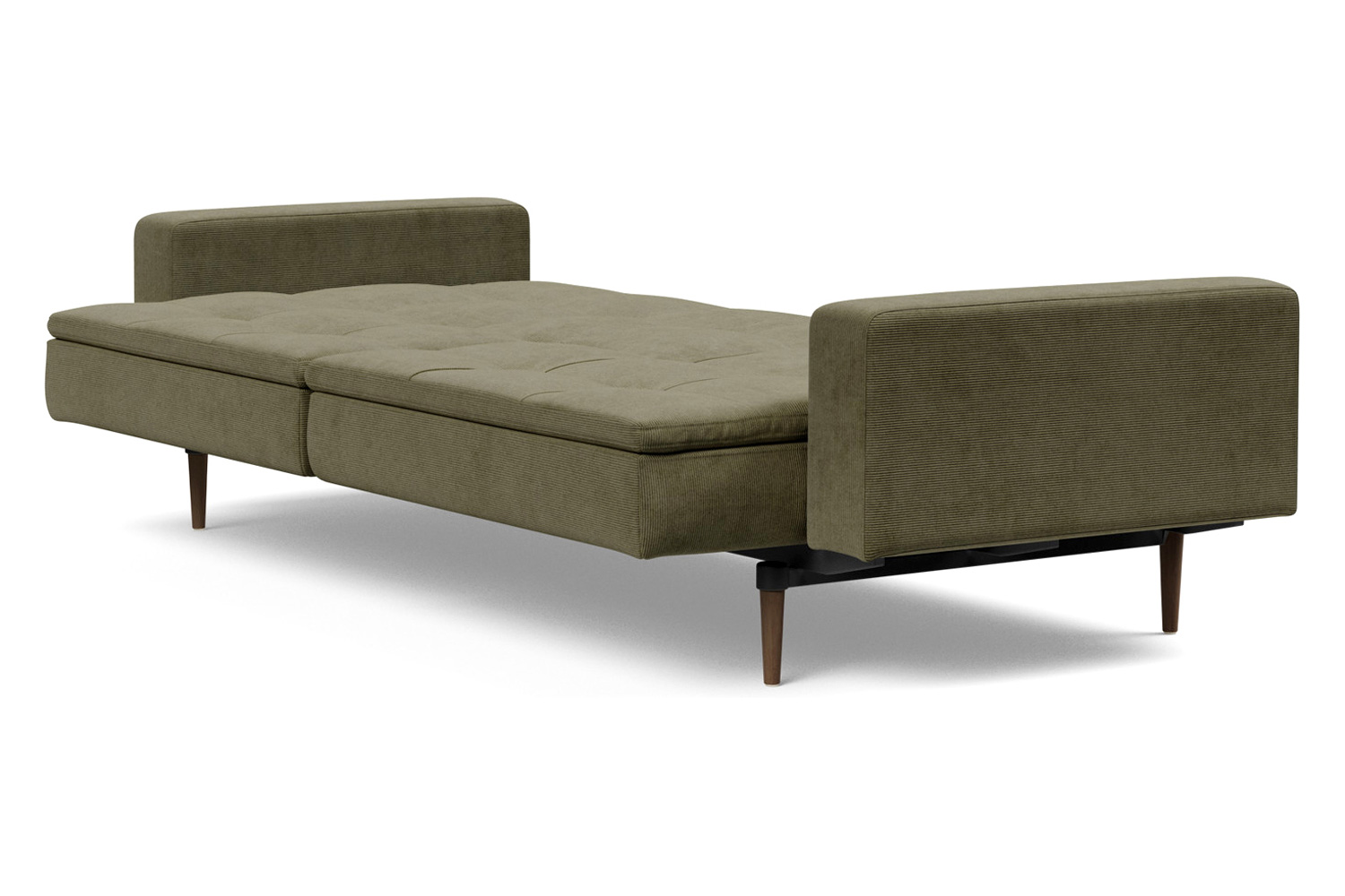 Innovation Living Dublexo Styletto Sofa Bed Dark Wood with Arms - 316 Cordufine Pine Green