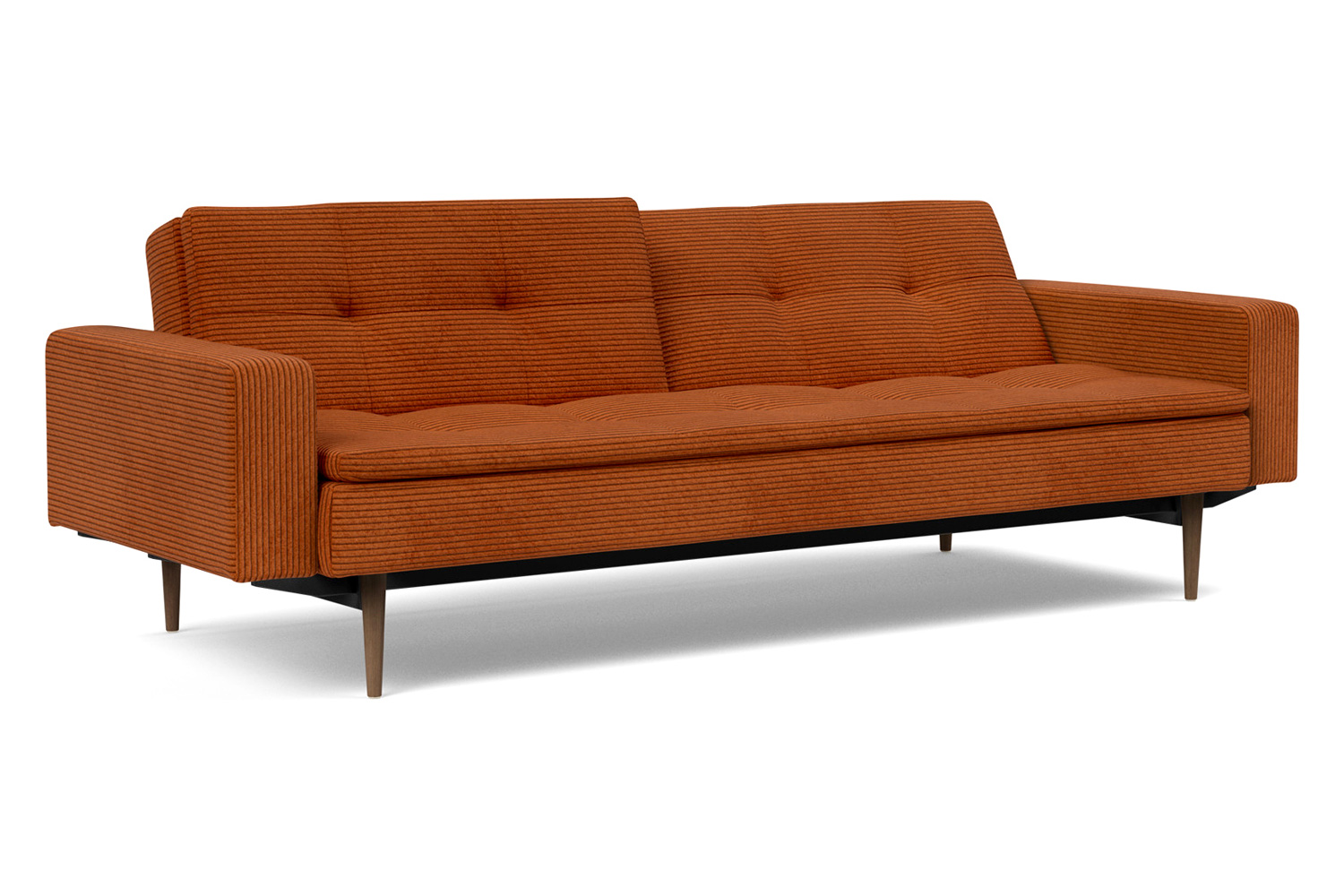 Innovation Living™ Dublexo Styletto Sofa Bed Dark Wood with Arms - 595 Corduroy Burnt Orange