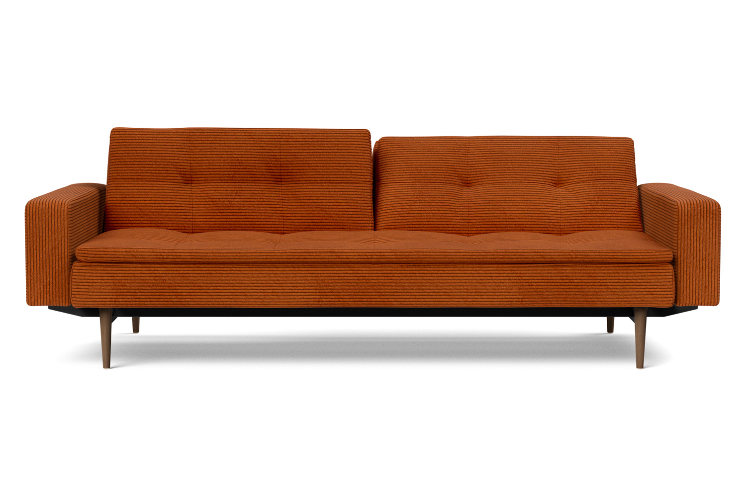 Innovation Living™ Dublexo Styletto Sofa Bed Dark Wood with Arms - 595 Corduroy Burnt Orange