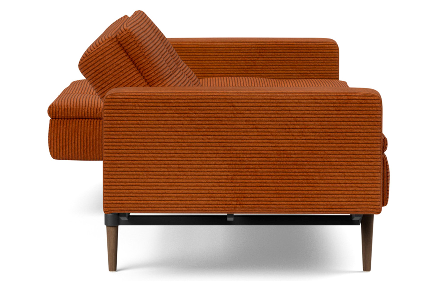 Innovation Living™ Dublexo Styletto Sofa Bed Dark Wood with Arms - 595 Corduroy Burnt Orange