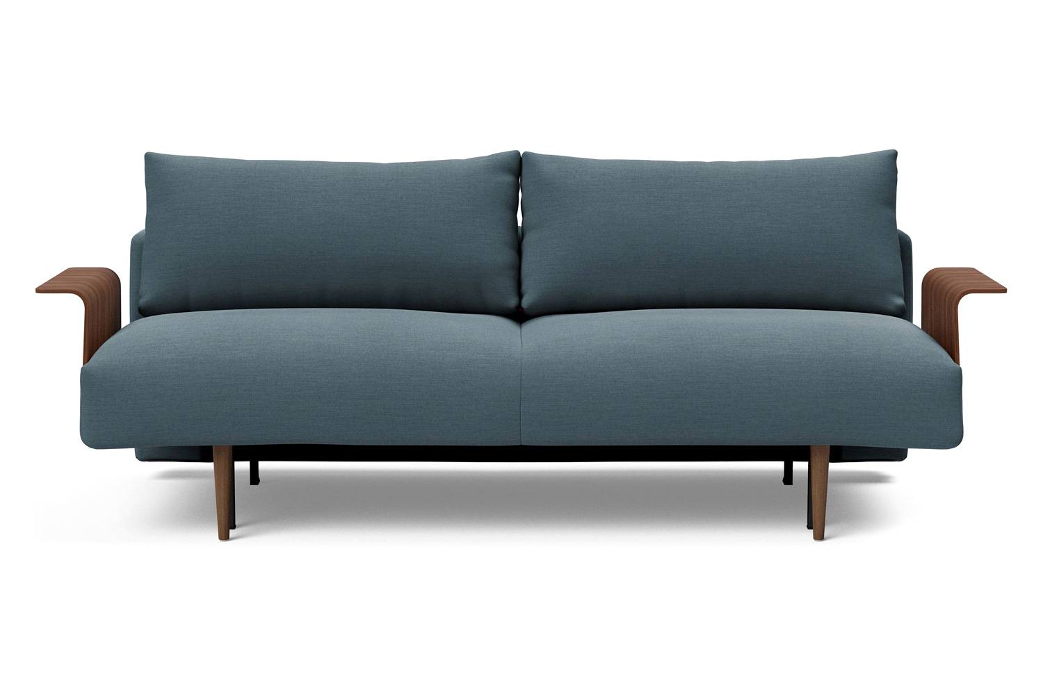 Innovation Living Frode Dark Styletto Sofa Bed Walnut Arms - 573 Vivus Dusty Blue