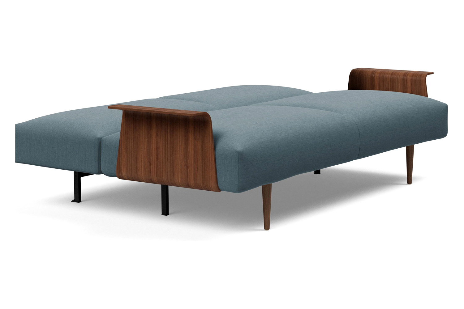 Innovation Living Frode Dark Styletto Sofa Bed Walnut Arms - 573 Vivus Dusty Blue