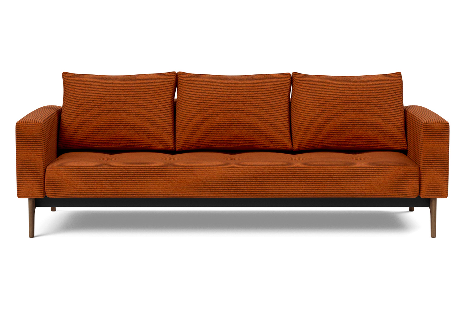 Innovation Living Cassius Quilt Dark Wood Sofa Bed - 595 Corduroy Burnt Orange