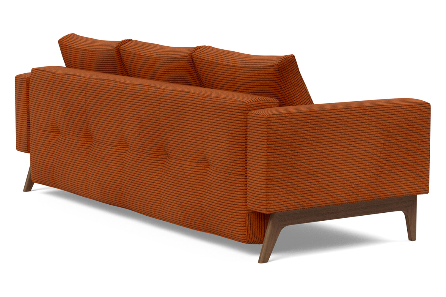 Innovation Living Cassius Quilt Dark Wood Sofa Bed - 595 Corduroy Burnt Orange