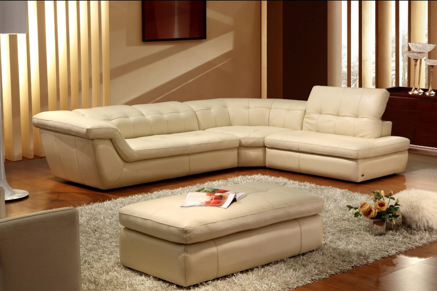 J&M 397 Italian Leather Sectional - Right Hand Facing, Beige