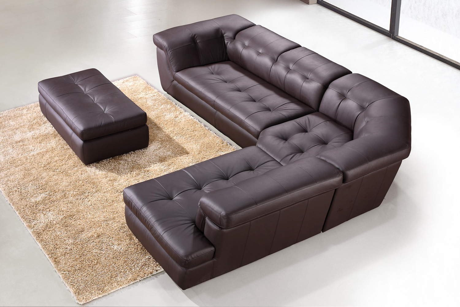 J&M 397 Italian Leather Sectional - Right Hand Facing, Chocolate