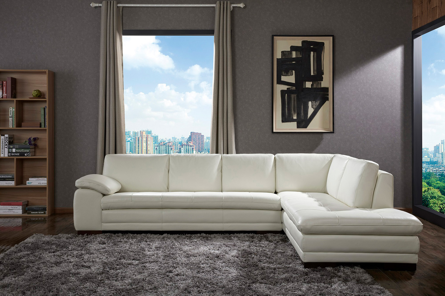 J&M™ 625 Italian Leather Sectional - Right Hand Facing, White