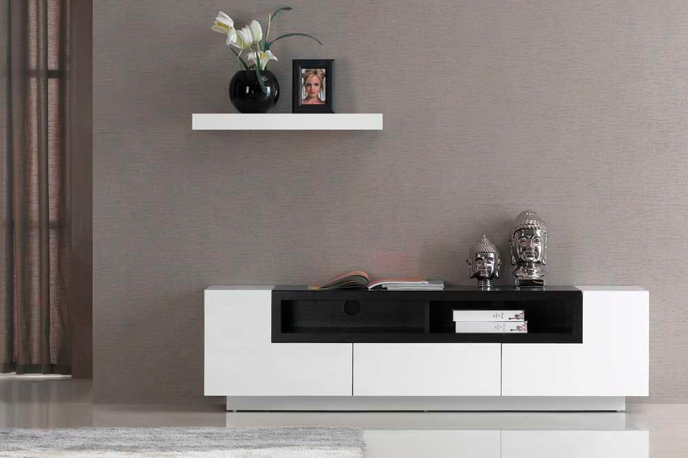 J&M TV Stand 002 - White High Gloss/Dark Oak