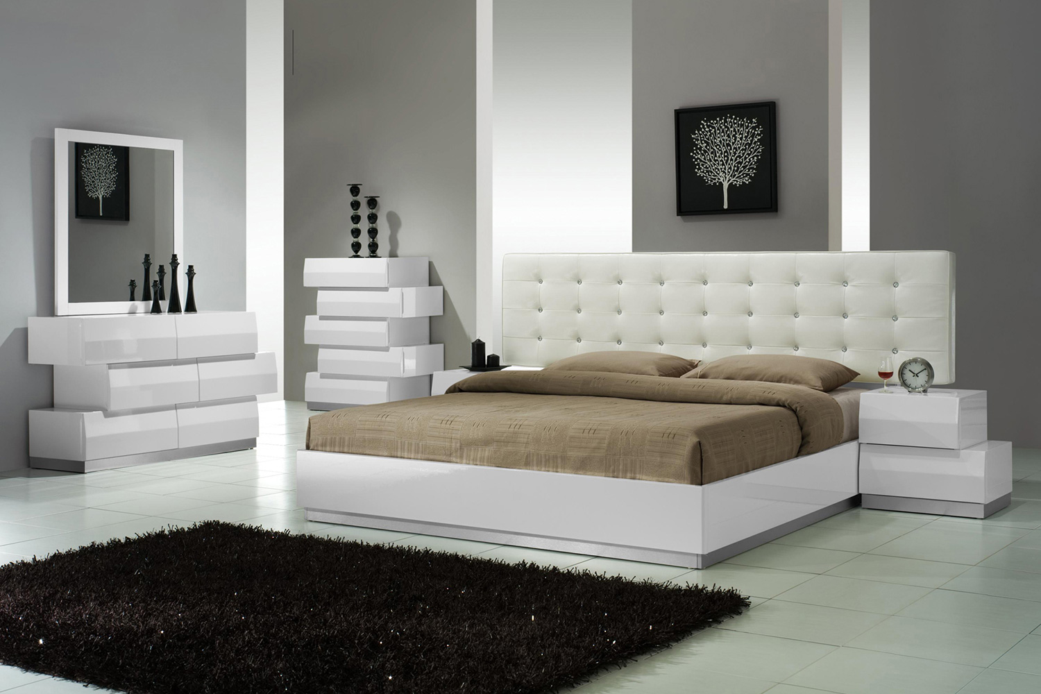 J&M Milan King Size Bed - White