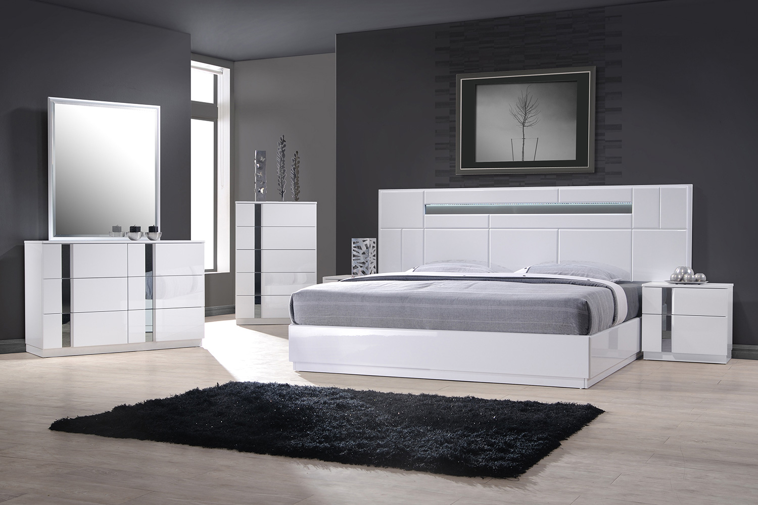 J&M Palermo Queen Size Bed - White/Chrome