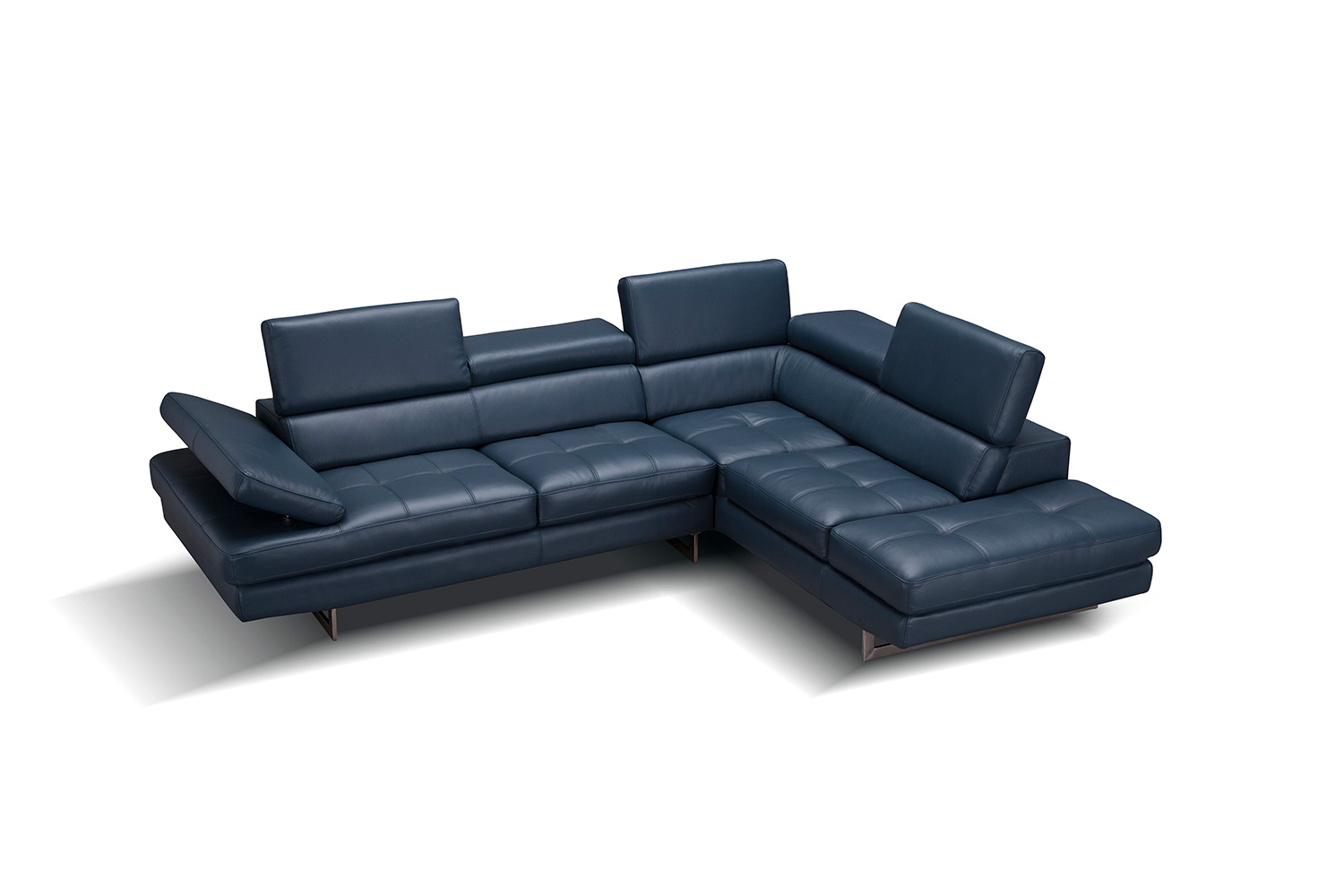 J&M A761 Italian Leather Sectional - Right Hand Facing, Blue