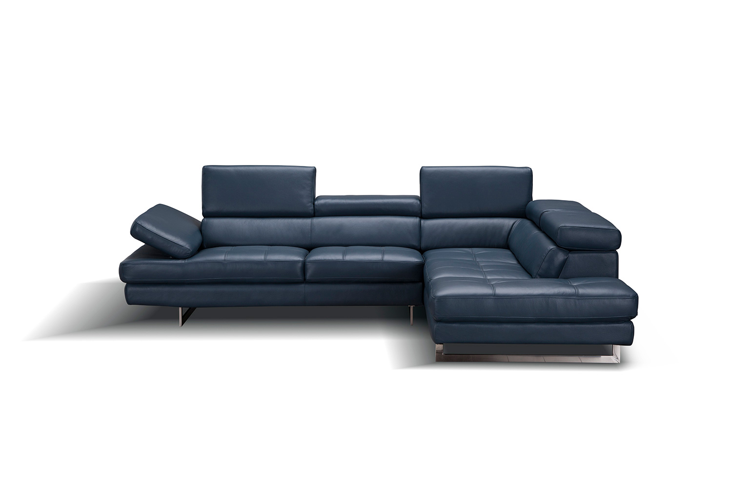 J&M A761 Italian Leather Sectional - Right Hand Facing, Blue