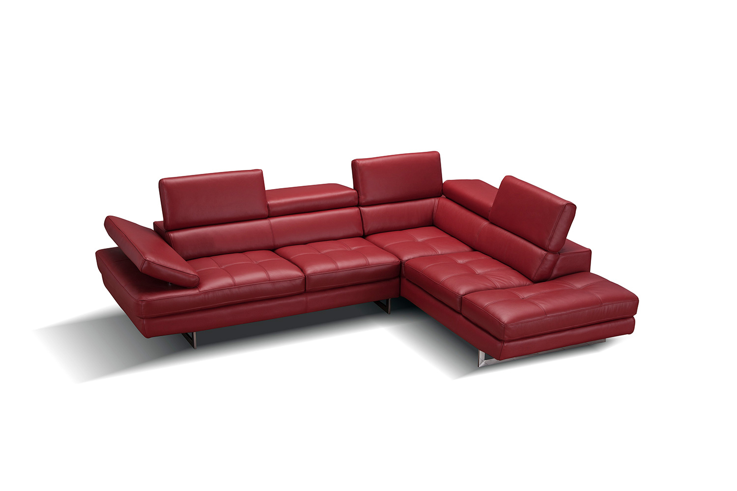 J&M A761 Italian Leather Sectional - Right Hand Facing, Red