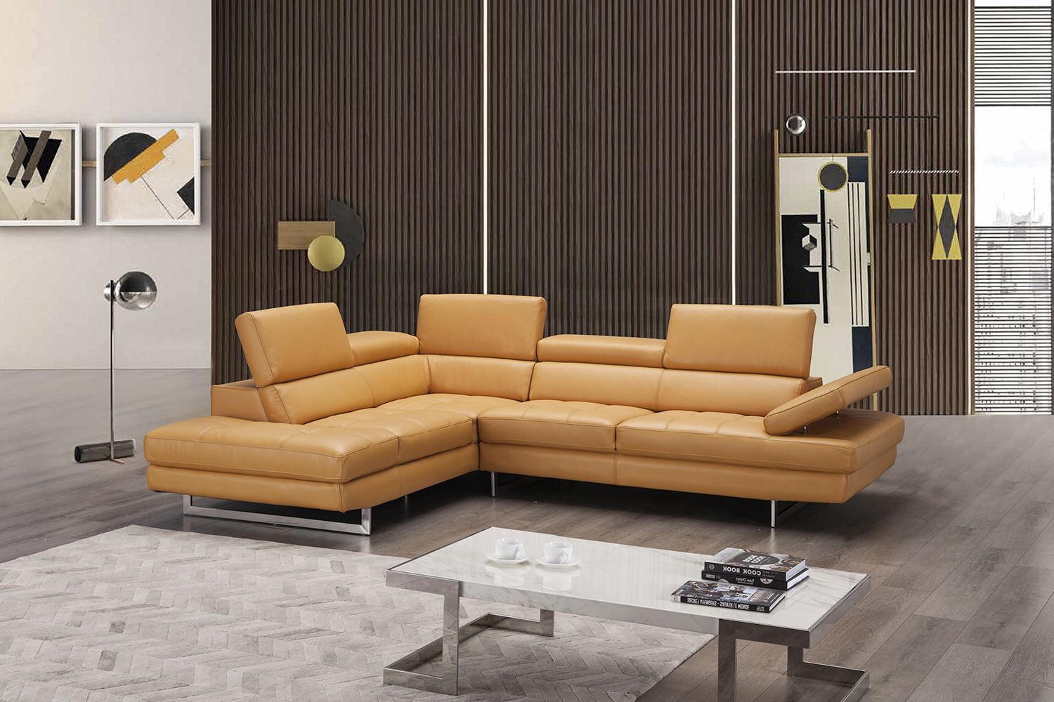 J&M A761 Italian Leather Sectional - Left Hand Facing, Freesia