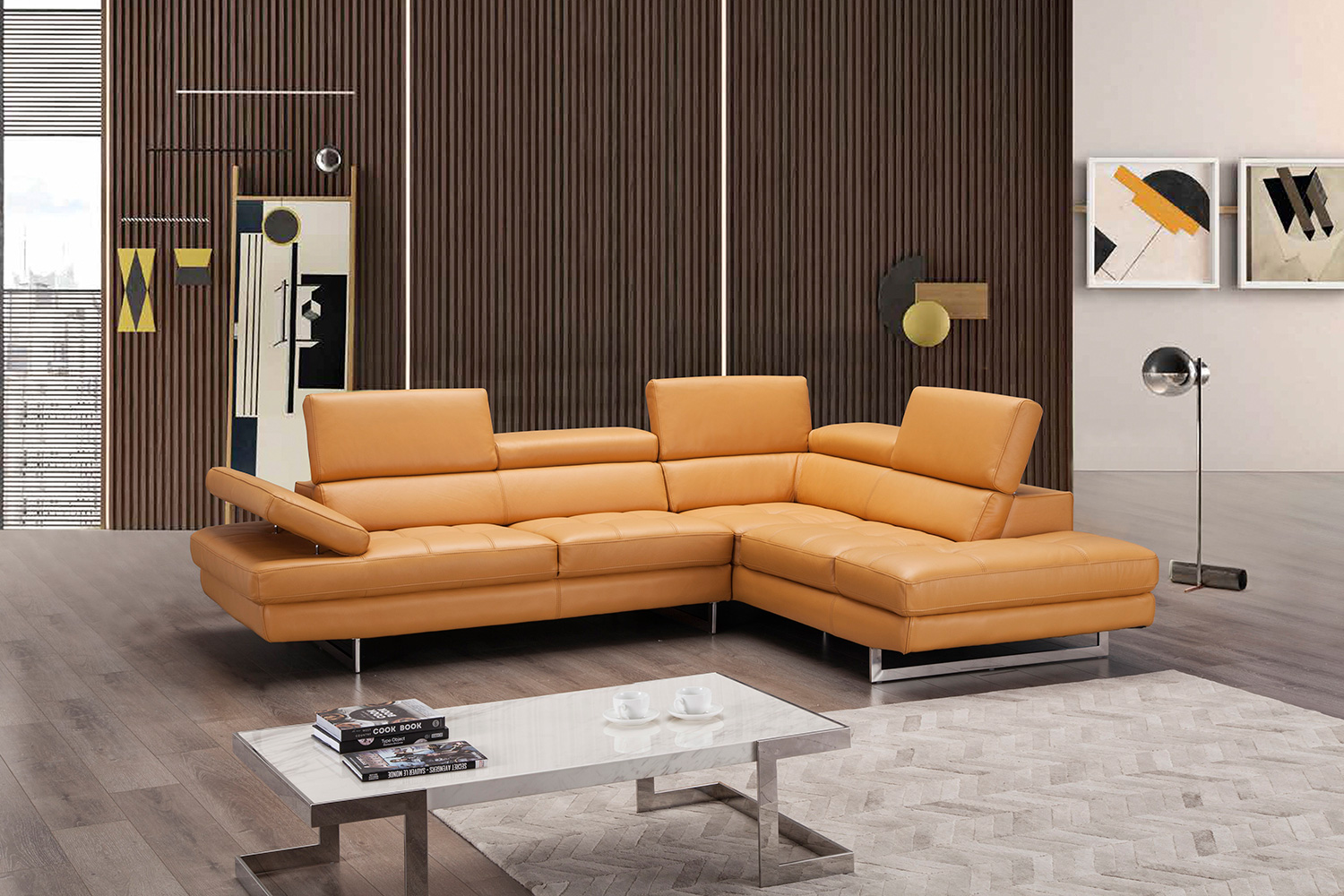 J&M A761 Italian Leather Sectional - Right Hand Facing, Freesia