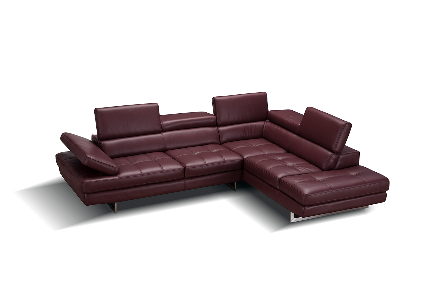 J&M A761 Italian Leather Sectional - Right Hand Facing, Maroon