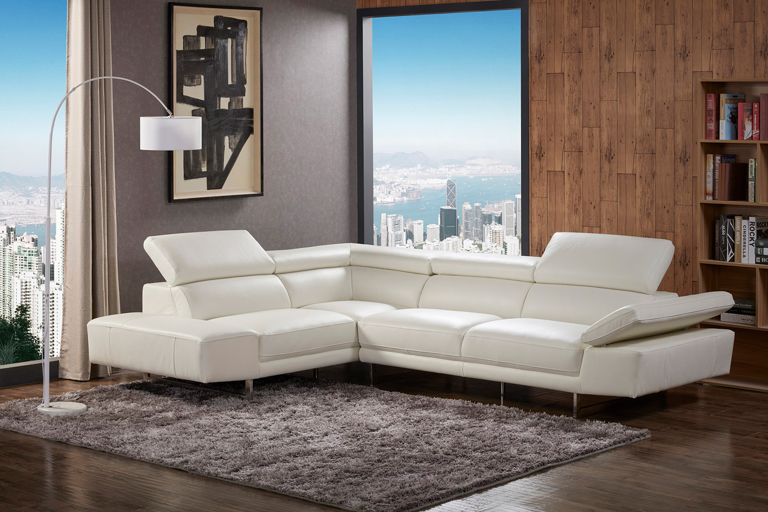 J&M™ 1717 Italian Leather Sectional - Left Hand Facing, White