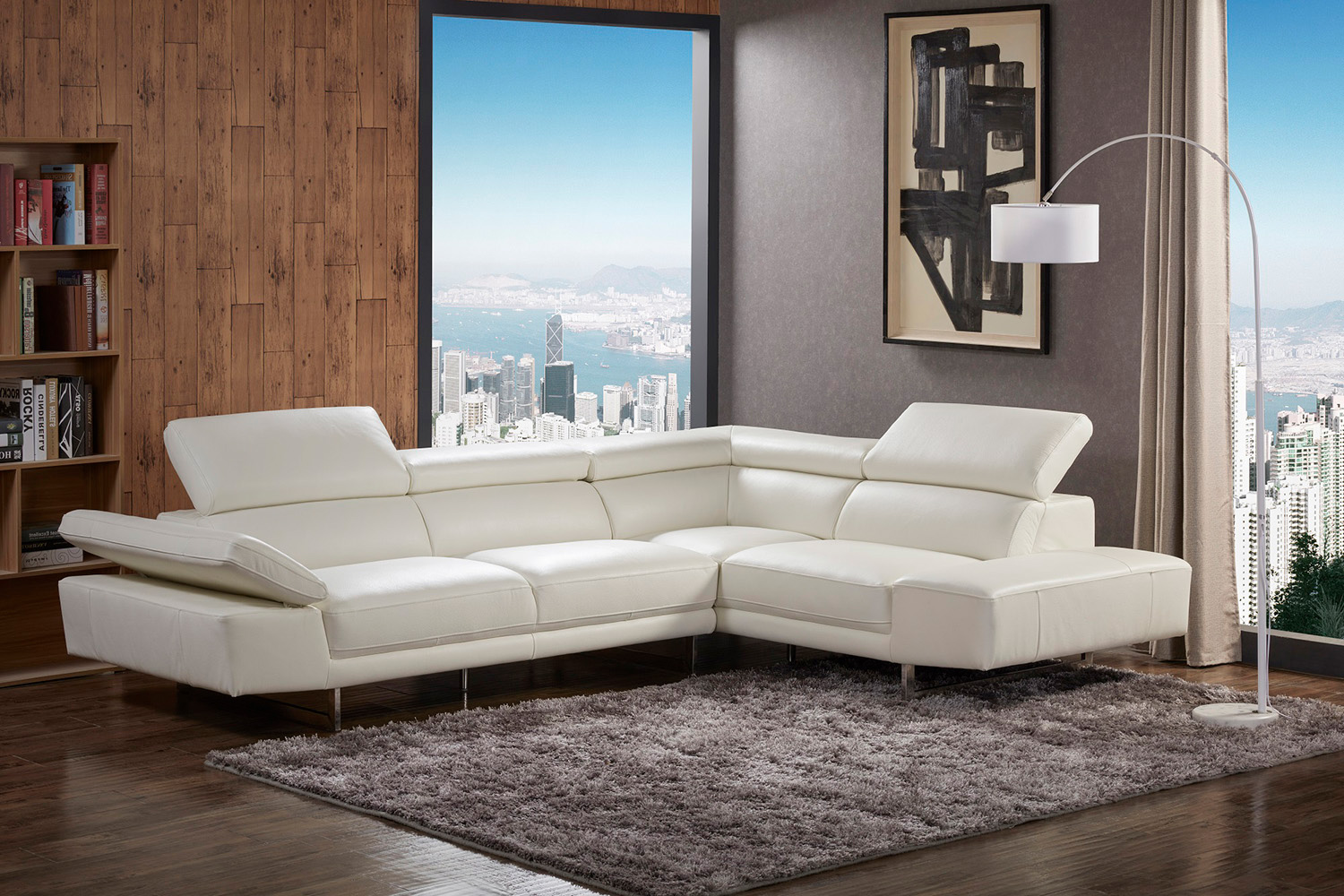 J&M™ 1717 Italian Leather Sectional - Right Hand Facing, White