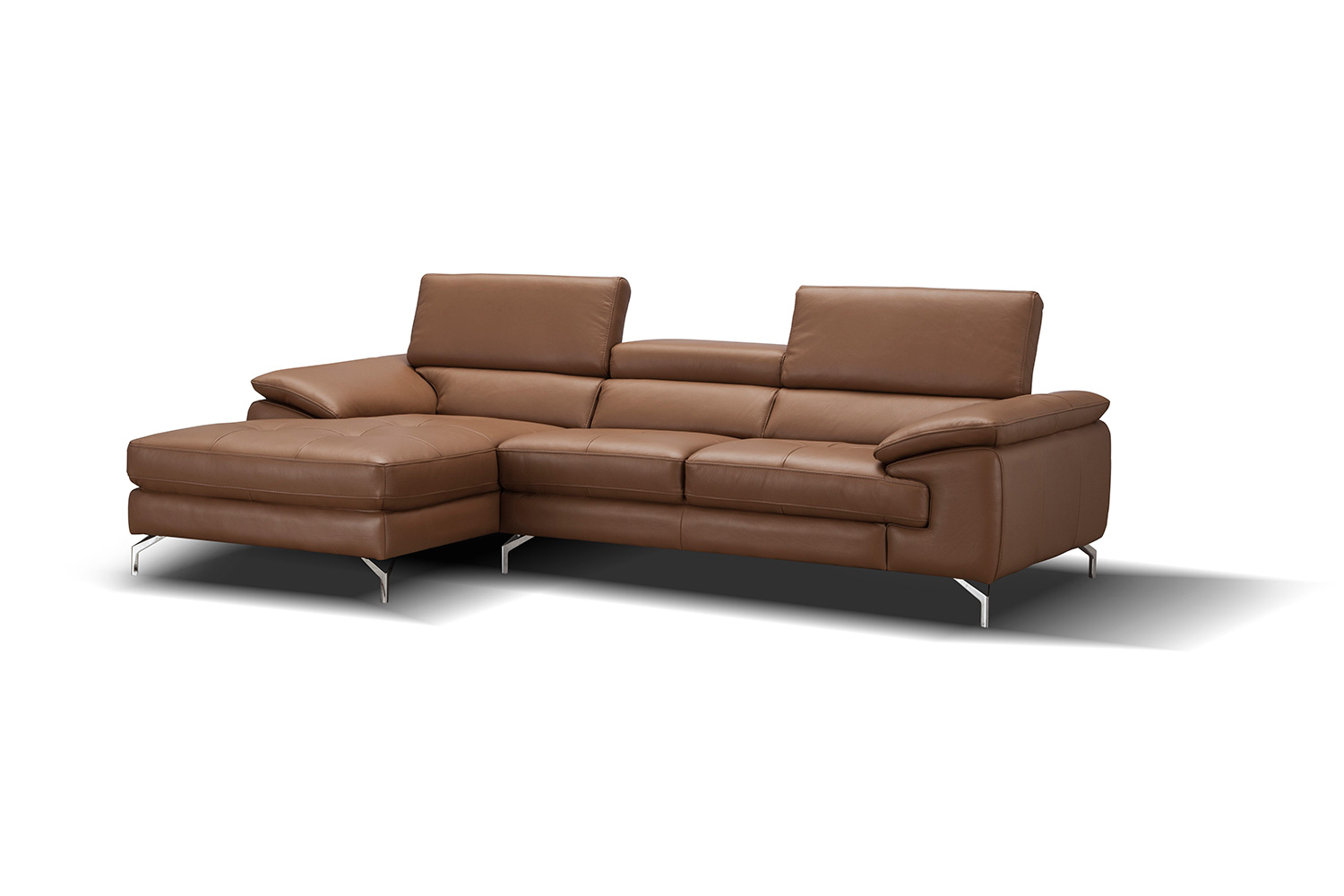 J&M A973B Italian Leather Mini Sectional - Left Facing Chaise, Caramel