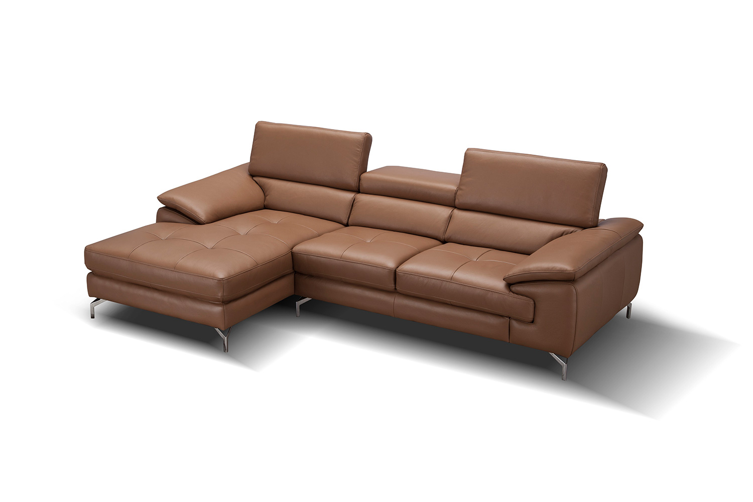 J&M A973B Italian Leather Mini Sectional - Left Facing Chaise, Caramel