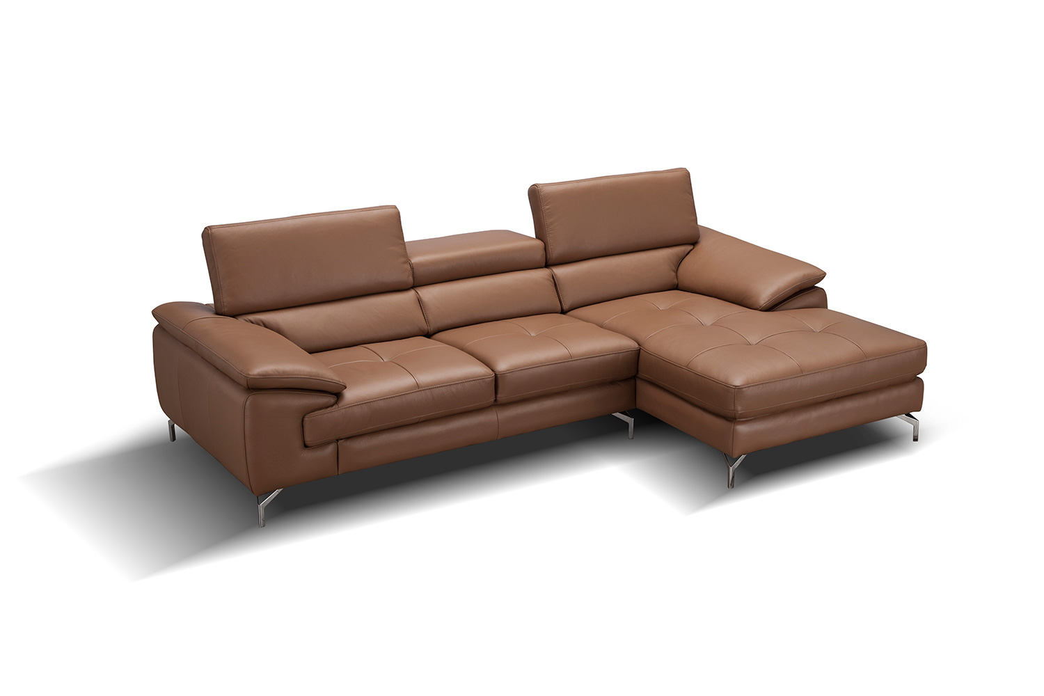 J&M A973B Italian Leather Mini Sectional - Right Facing Chaise, Caramel